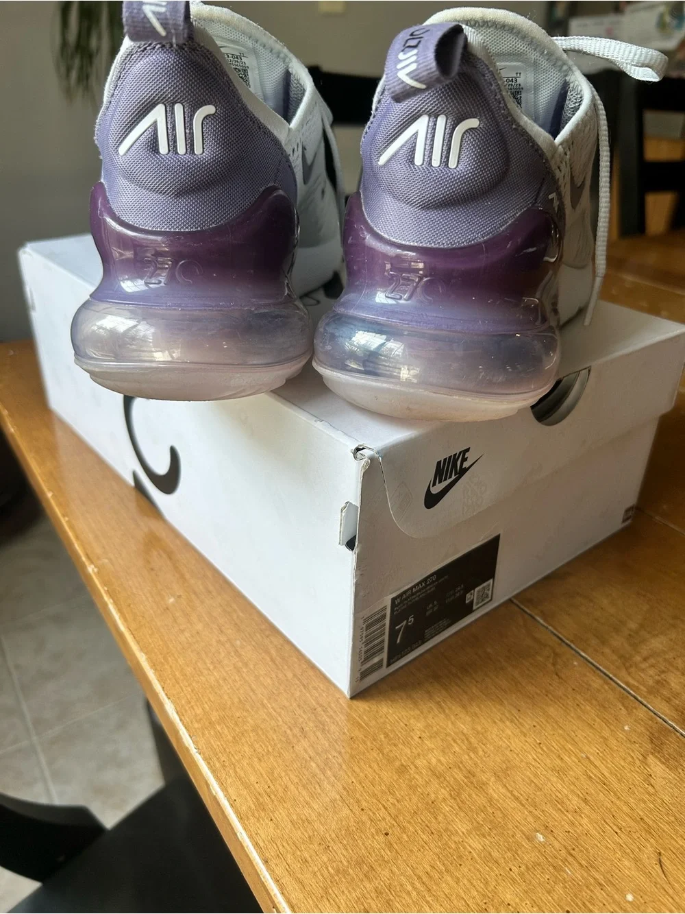 Nike Women’s Air Max 270 Sneakers - Light Gray with Purple Accents